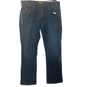 ARIAT REBAR M5 STRAIGHT SLIM HI-RISE DISTRESSED JEANS, MENS, 35X32, DENIM BLUE